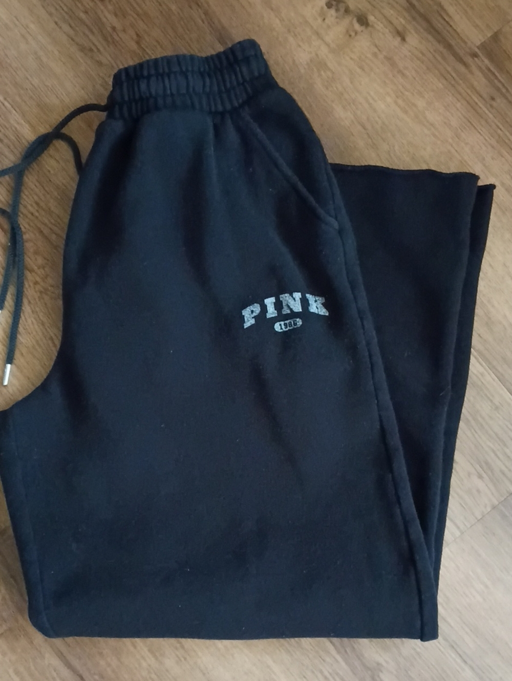 PINK Victoria's Secret Black Wide-Leg Sweatpants with Logo